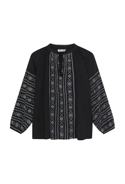 Maison Hotel Virginia Blouse in dusty Blue flat lay
