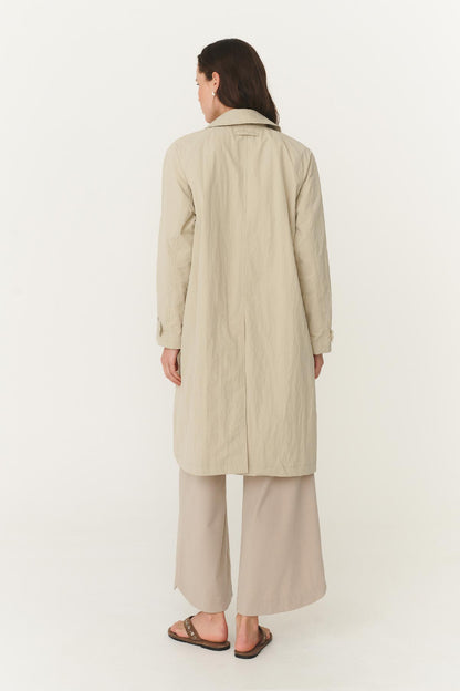 Rowie Marlow classic trench in stone studio shot back