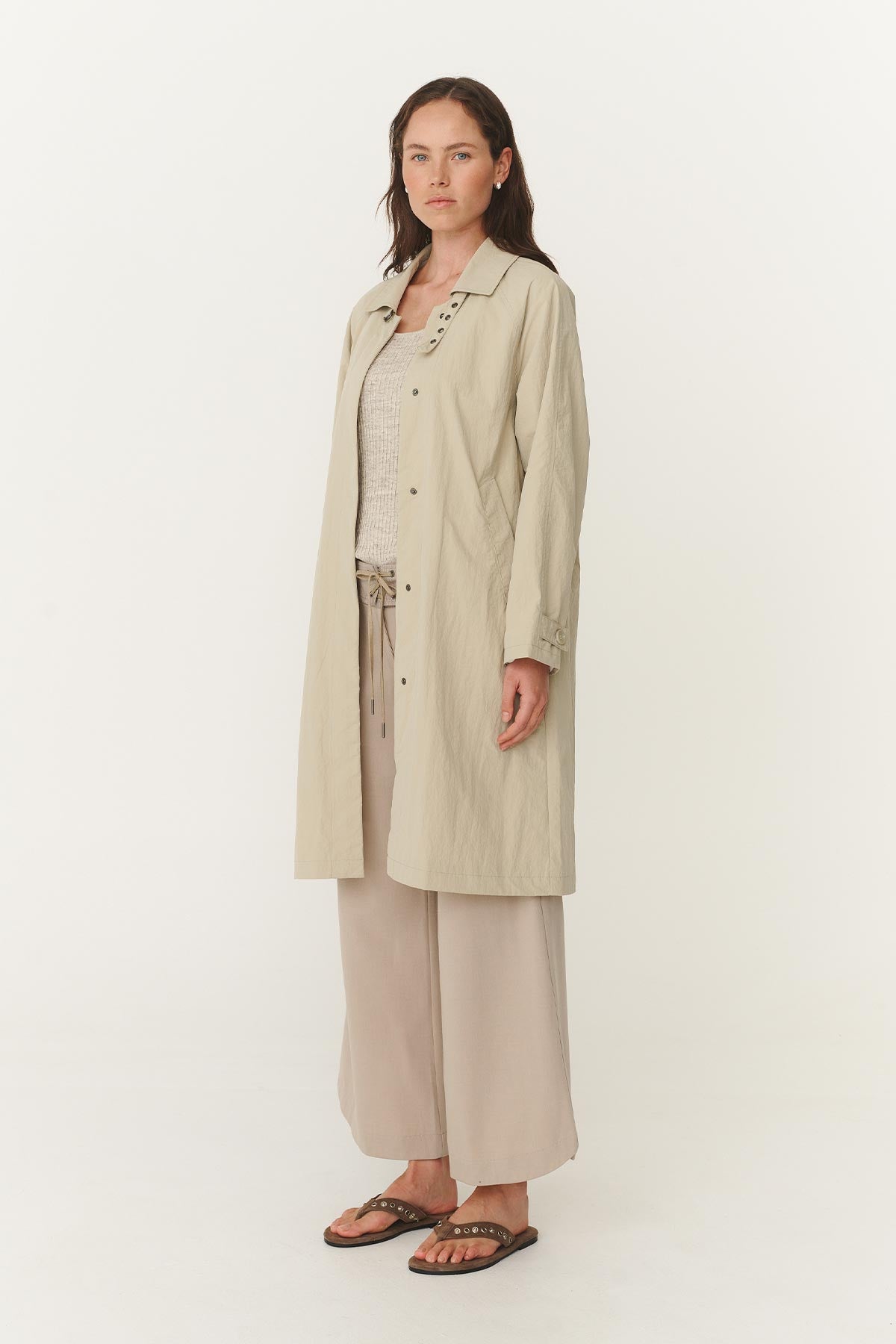 Rowie Marlow classic trench in stone side on