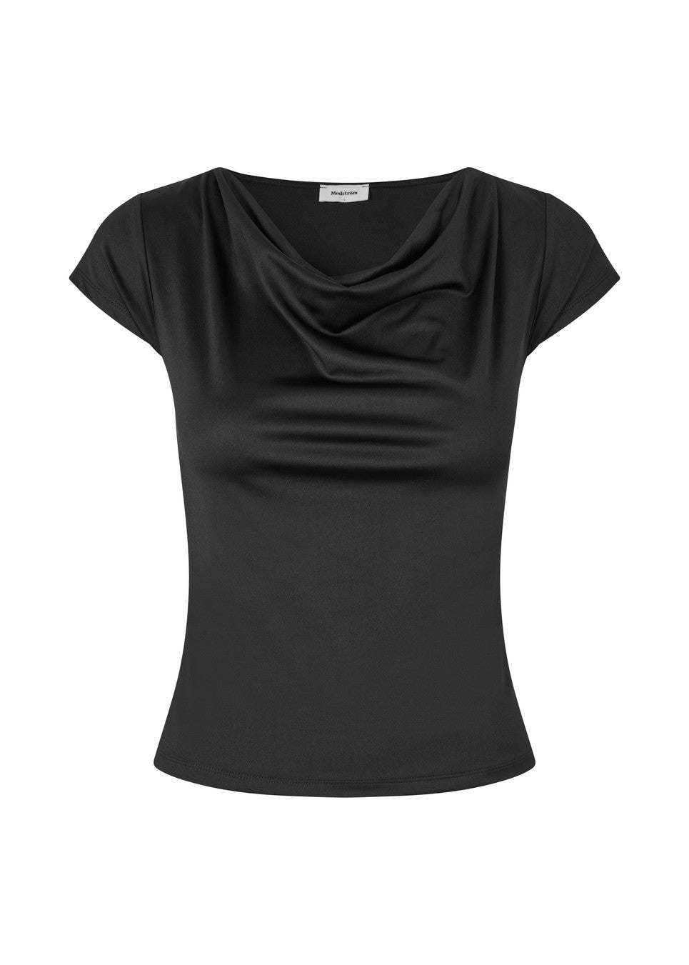 Modstrom Hima md drapey t-shirt in black flat lay one
