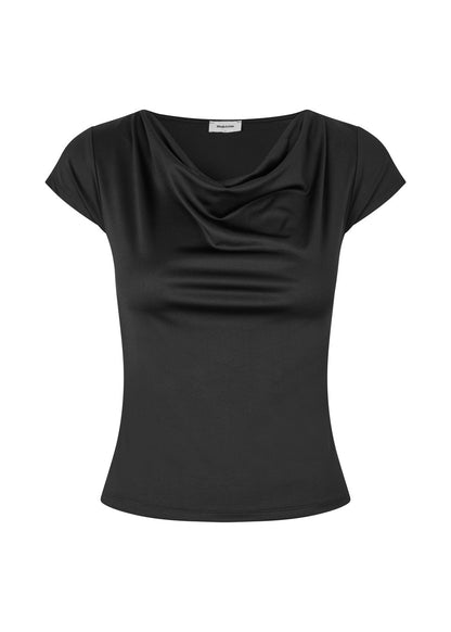 Modstrom Hima md drapey t-shirt in black flat lay one
