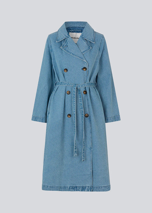 Modstrom Madeline MD Denim Trench Coat flat lay 