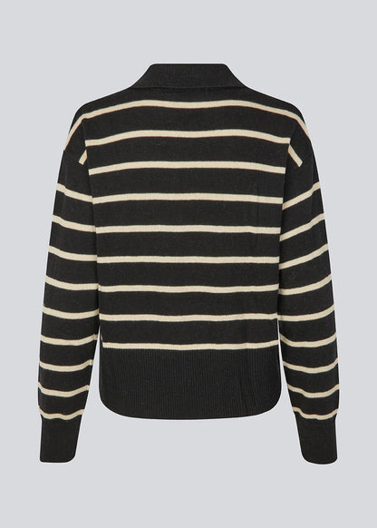 Modstrom Malva MD Stripe Polo – Black & Sand Stripe flat lay back shot 