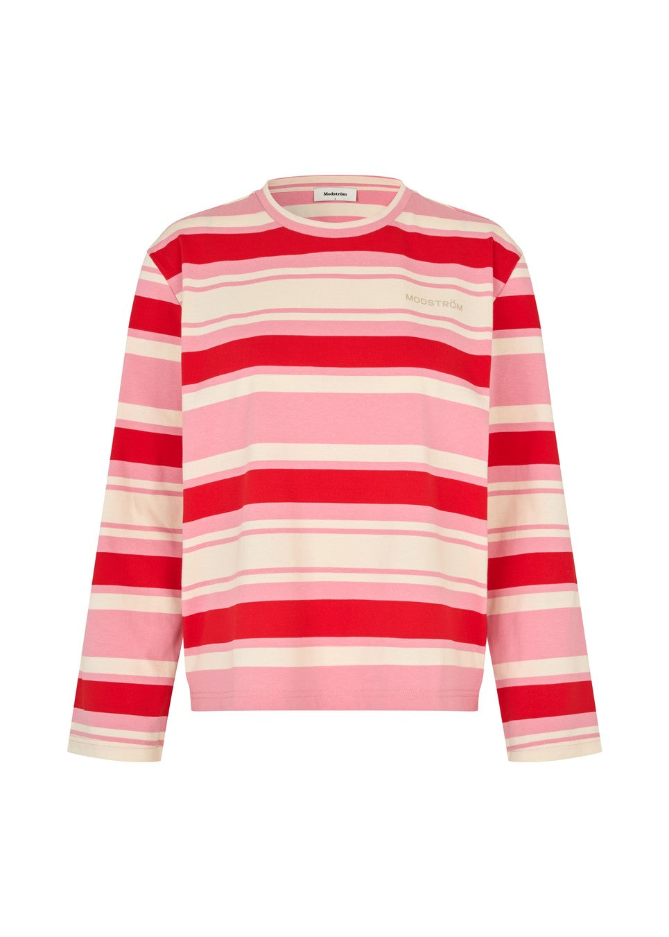 Modstrom Urban stripe Long Sleeve tee in hibiscus pink stripe 1