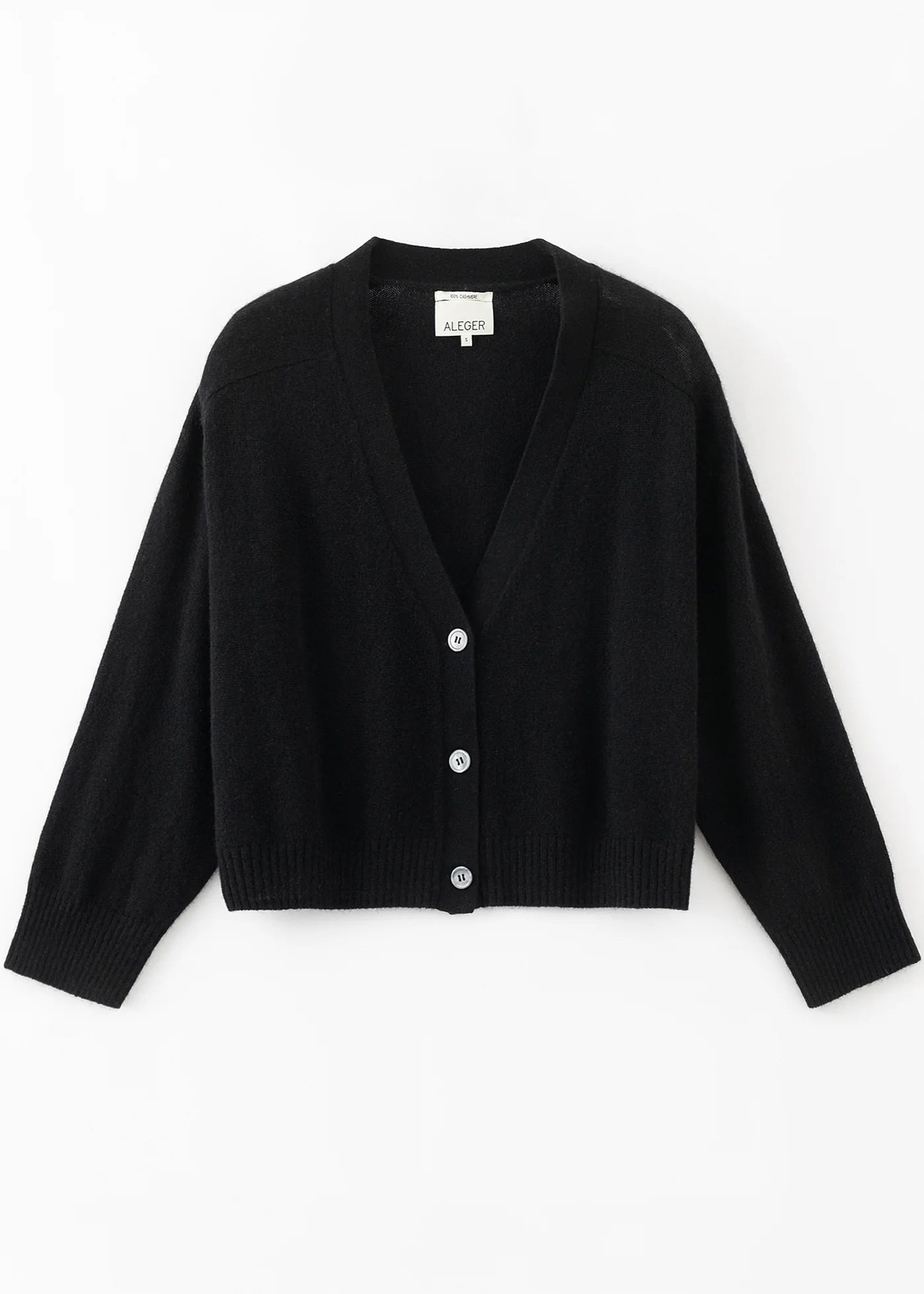 Aleger featherweight cardi in black flat lay