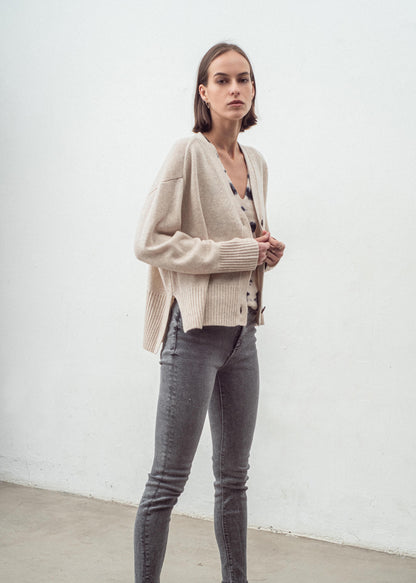 aleger cashmere blend oversized cardi in shell side on 2
