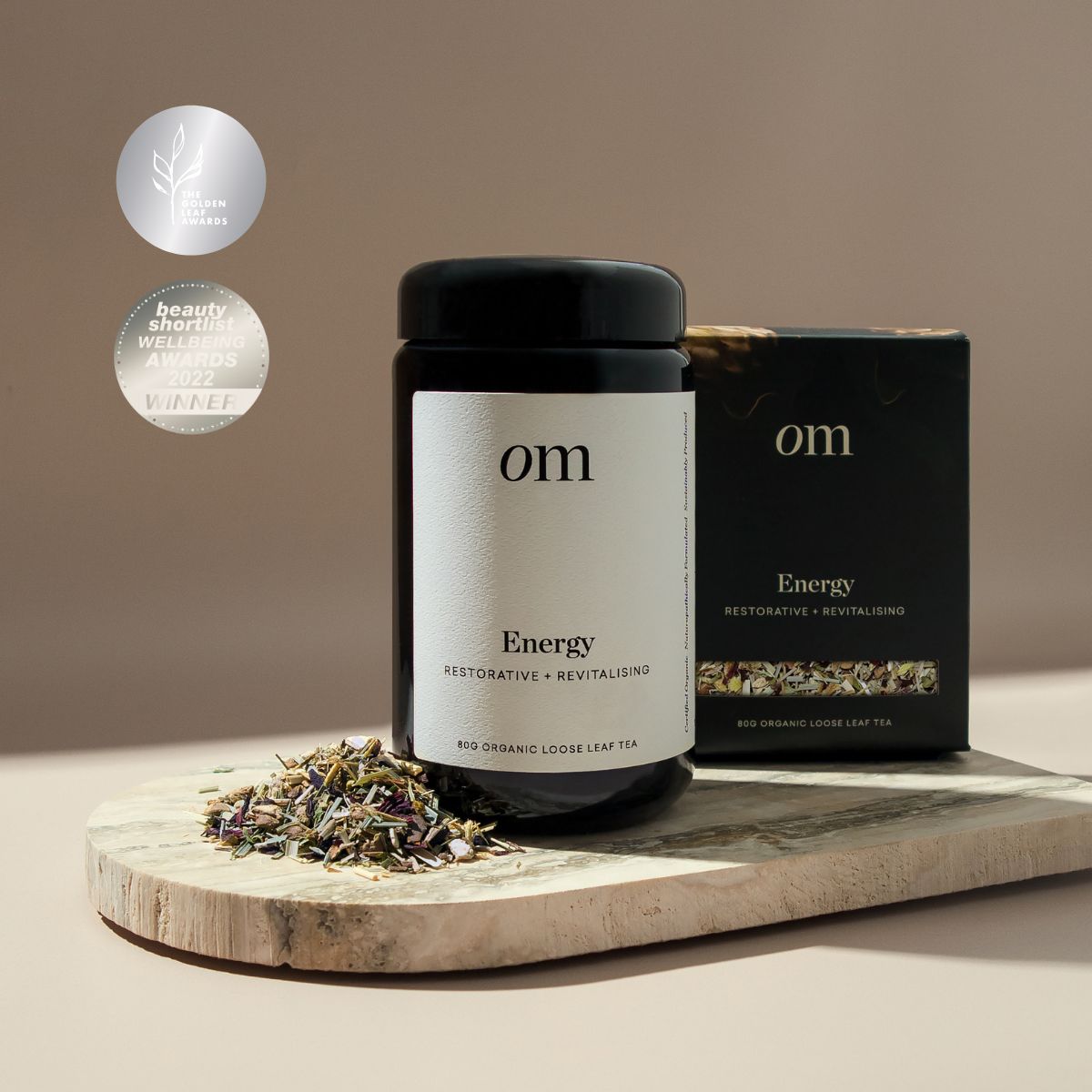 Organic Merchant energy tea jar and box