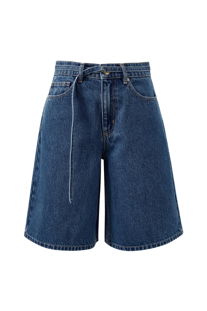 Ceres Life Olive Belted Shorts in fresh indigo flat lay front