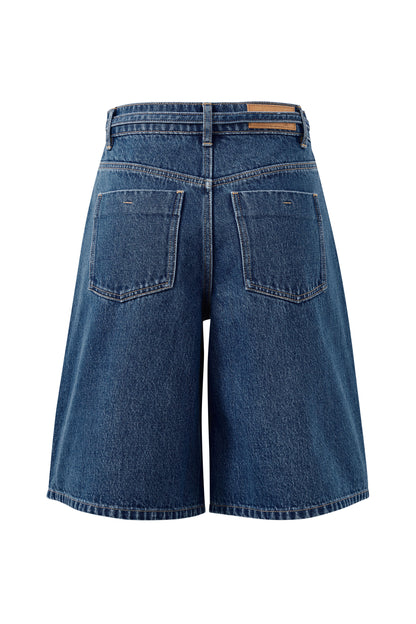 Ceres Life Olive Belted Shorts in fresh indigo flat lay back 