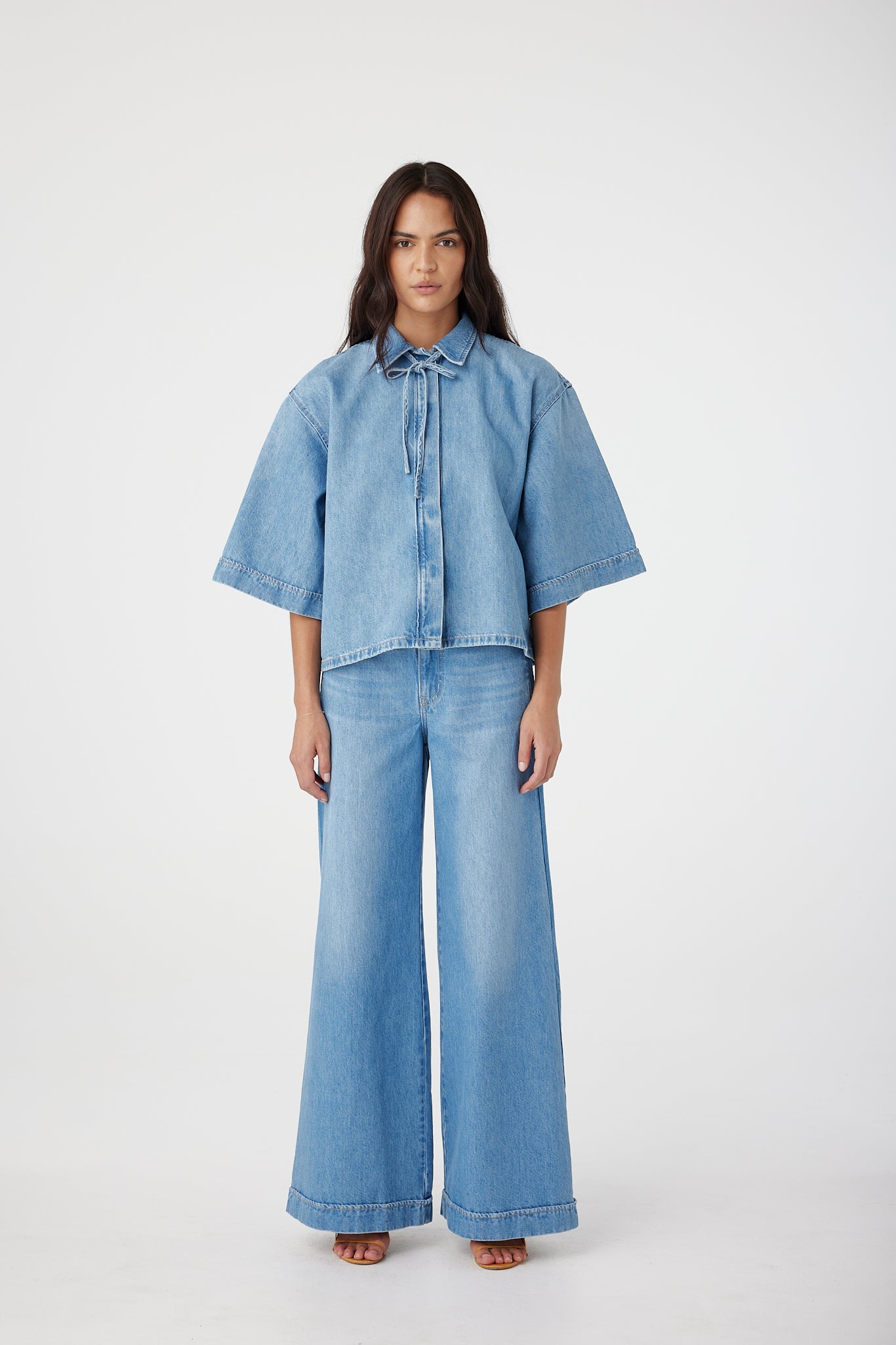 Outland Denim Soma Shirt in Blue Jay – full length shot