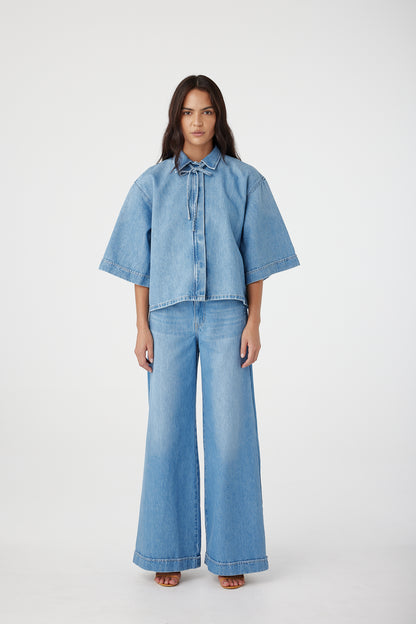 Outland Denim Soma Shirt in Blue Jay – full length shot
