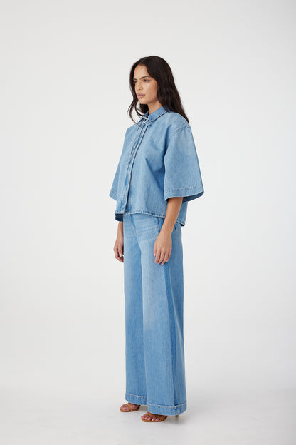 Outland Denim Soma Shirt in Blue Jay side on