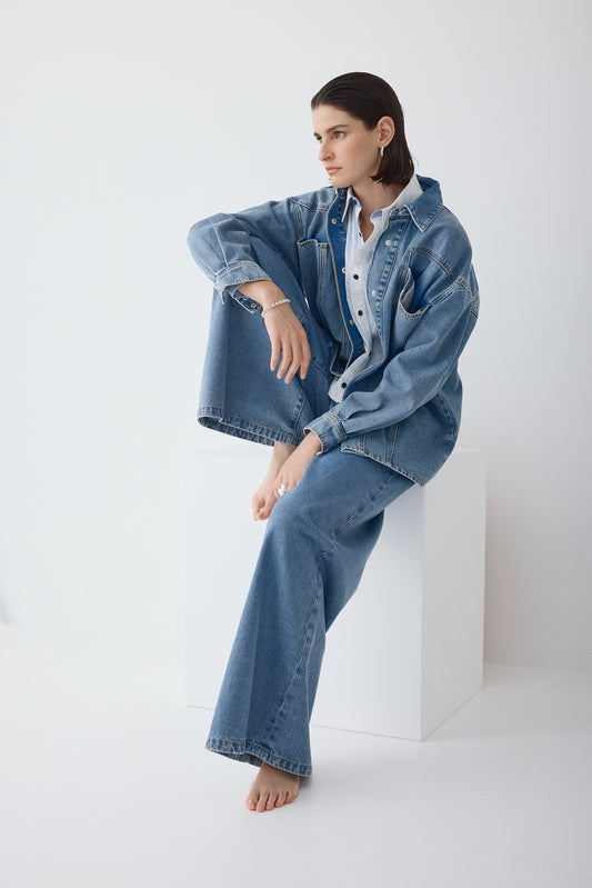 Outland Denim Erica long sleeve shirt in Heirloom – campaign image