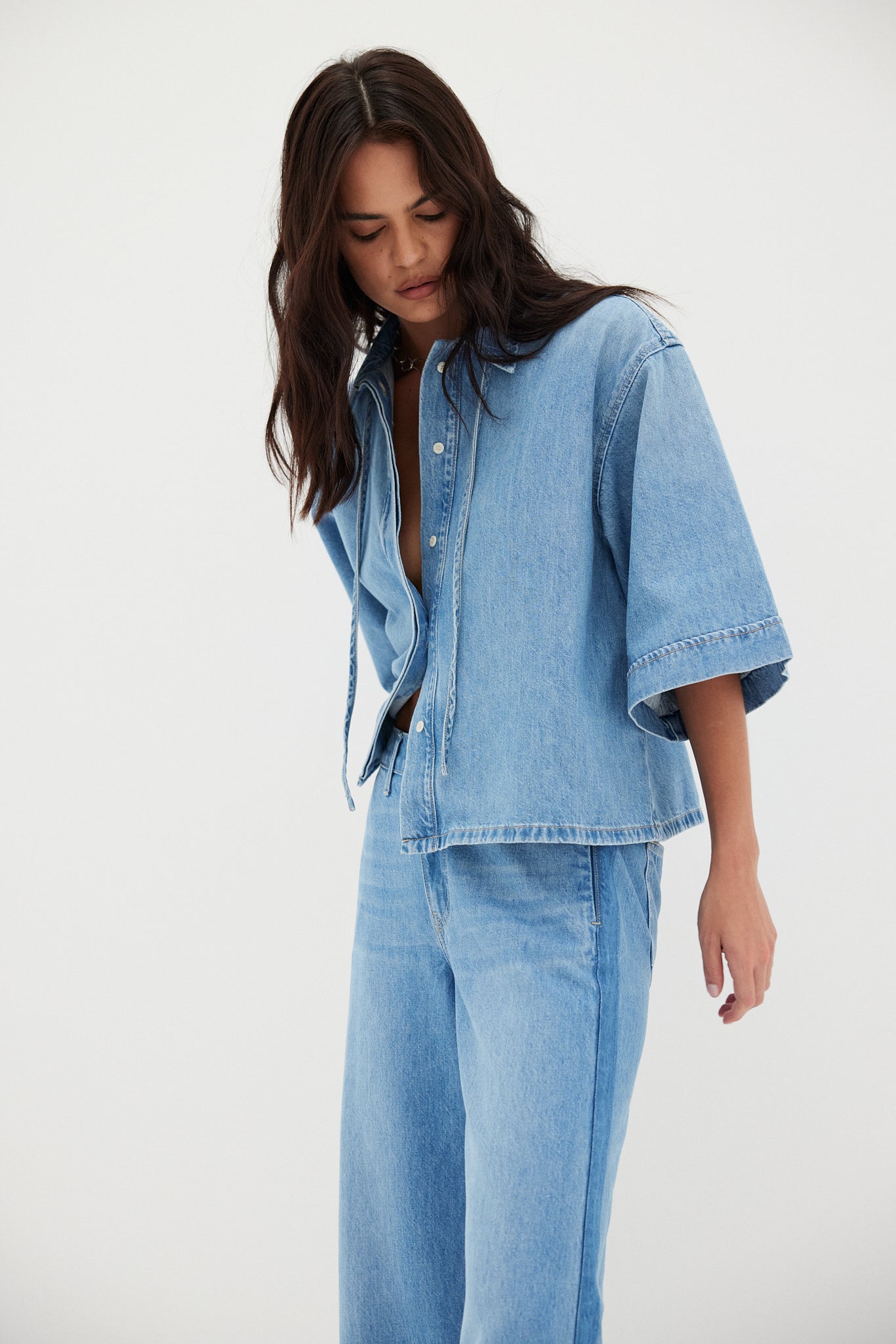 Outland Denim Soma Shirt in Blue Jay –campaign shot