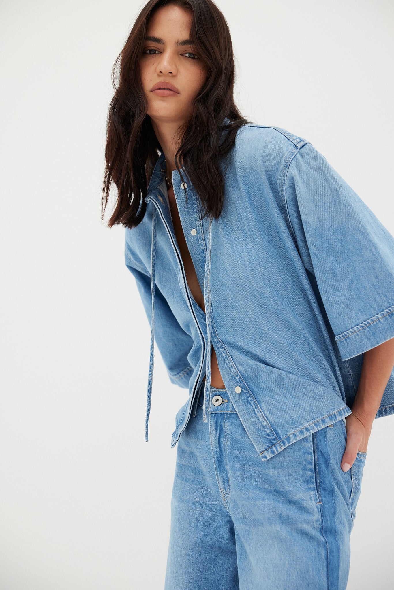 Outland Denim Soma Shirt in Blue Jay campaign shot 2