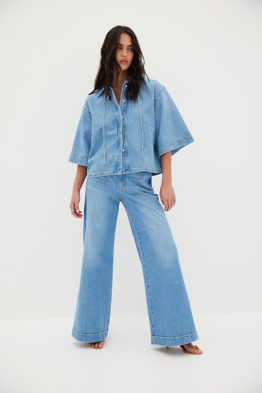 Outland Denim Soma Shirt in Blue Jay – campaign shot 3