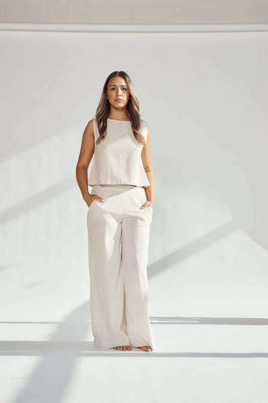 Patara Life wide-leg linen pants in stone image 1