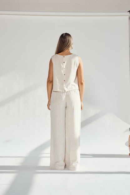 Patara Life wide-leg linen pants in stone image of back