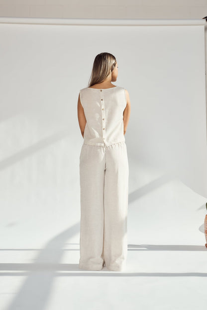 Patara Life wide-leg linen pants in stone image of back 3