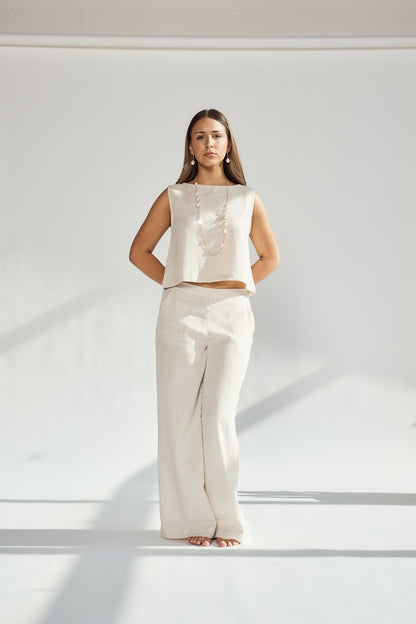 Linen Wide Leg Pants – Stone