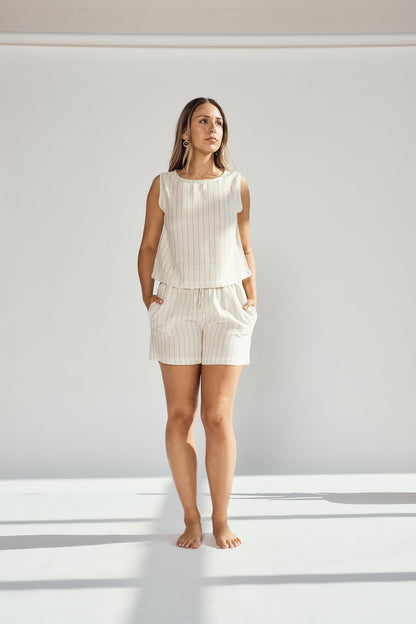Patara Life linen top and shorts set – black stripe image 2