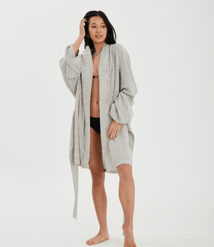 Patara Life Aster Kimono in black stripe open with bikini 