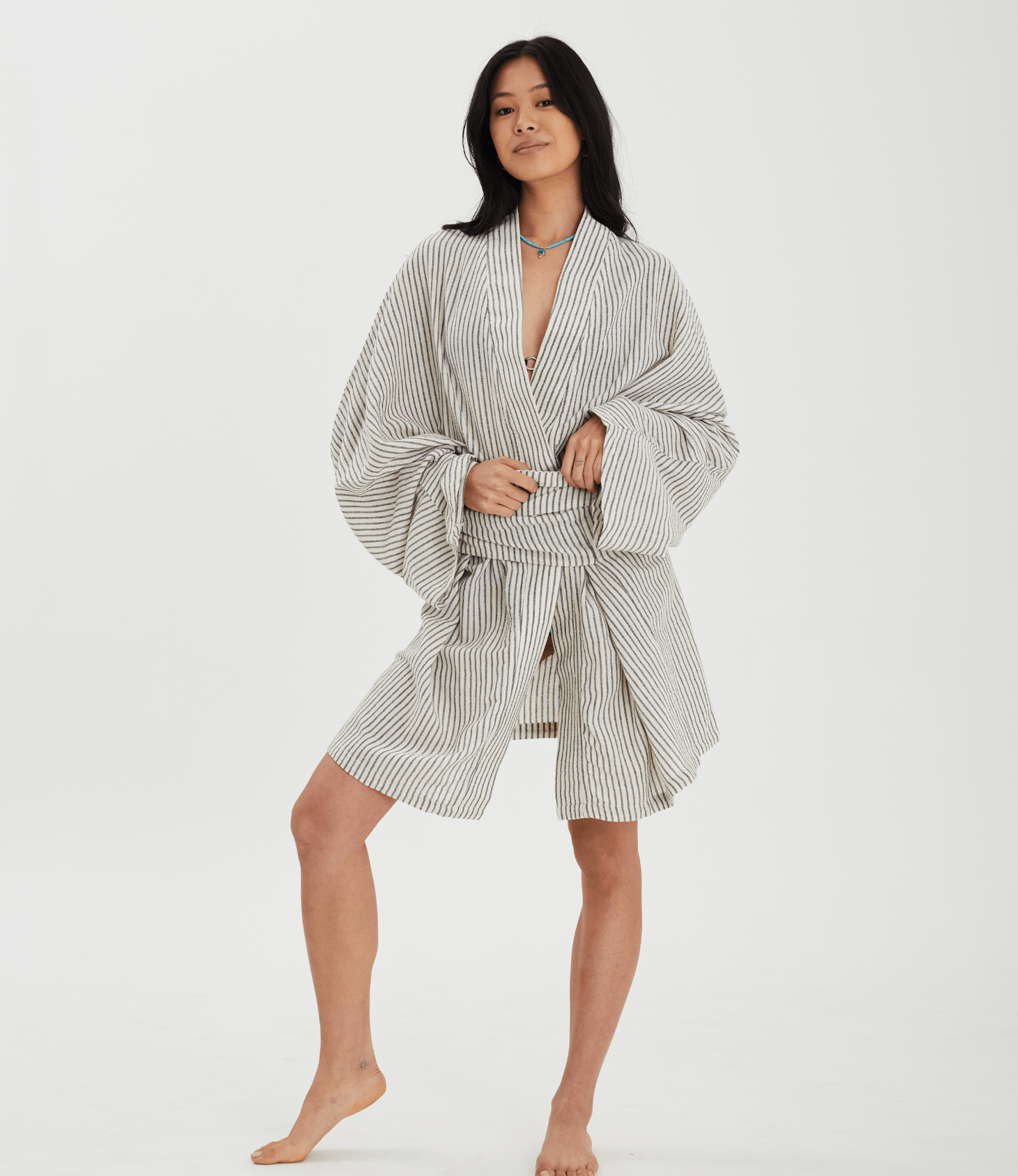 Patara Life Aster Kimono in black strupe tied 