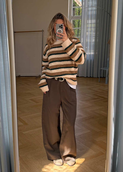 Modstrom Philip md pull over in camel stripe on model 2