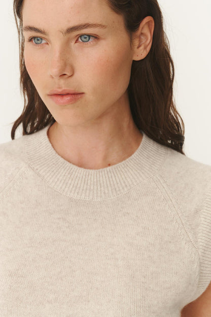 Rowie quinn merino knit vest in oat marle close up
