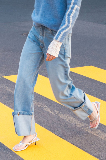 Rowie Lana knit jumper in sky blue – campaign shot 4 close up