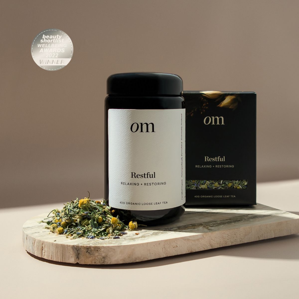 Organic Merchant restful tea jar and box