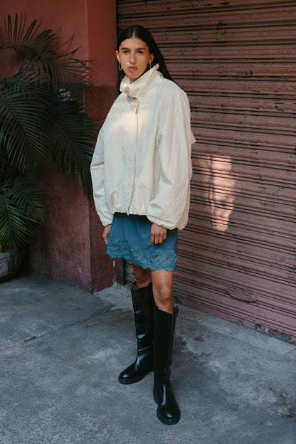 Rowie Soren funnel neck bomber jacket campaign shot 1