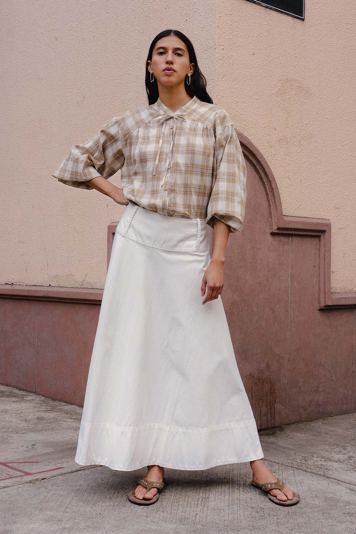 Rowie the label Anouk midi skirt in bone campaign shot 2