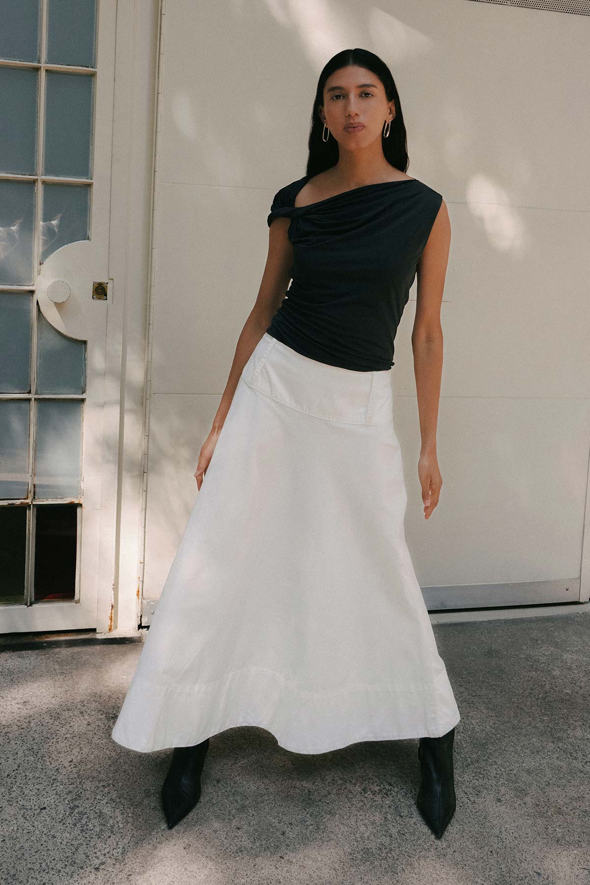 Rowie the label Anouk midi skirt in bone campaign shot 3
