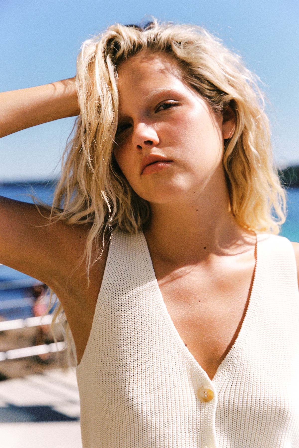 Rowie the label Rio knit vest campaign shot 1