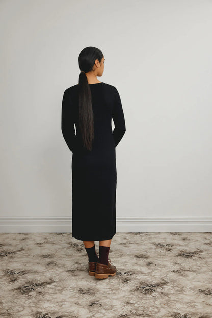Standard Issue Merino v-neck dress black – back shot