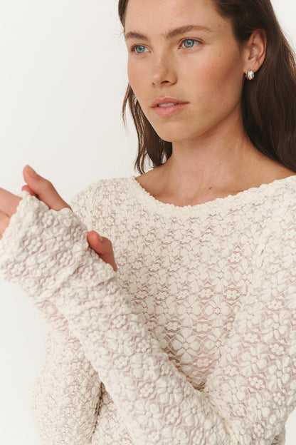 Rowie Samantha Clover Lace Top in creme close up 