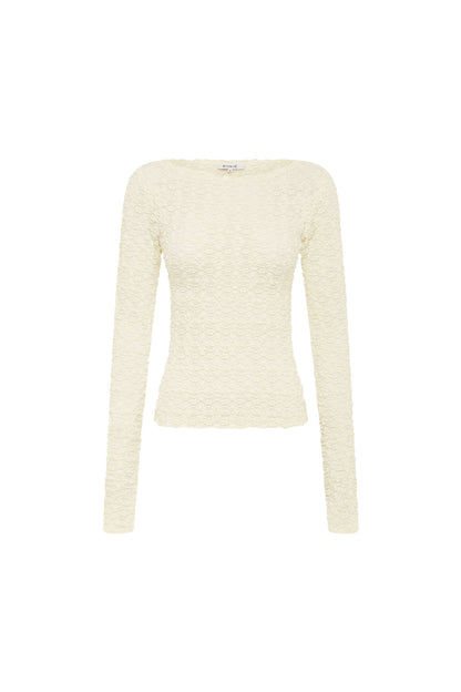 Rowie Samantha Clover Lace Top in creme flat lay