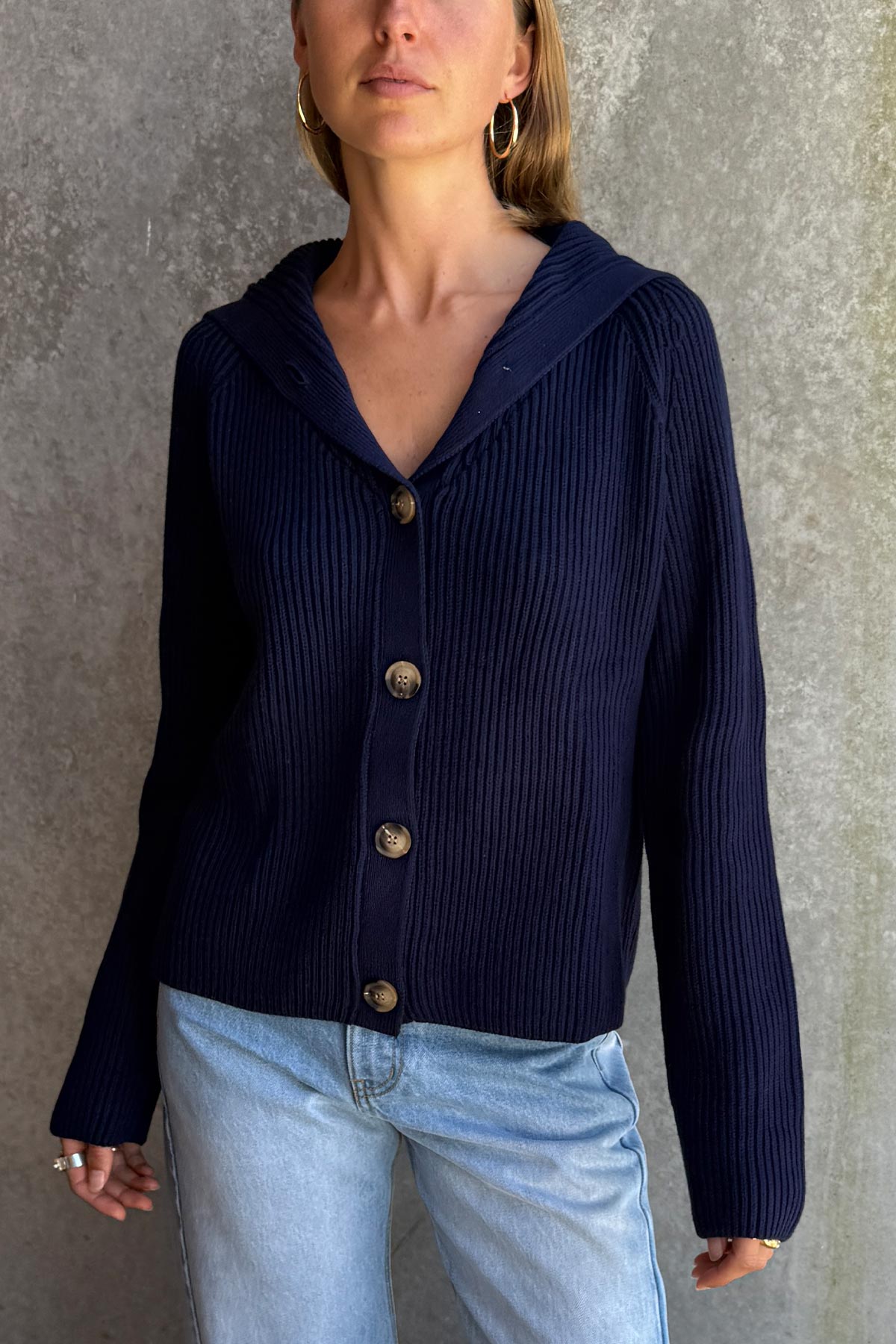 Rowie Saylor knit cardigan in anchor blue 1