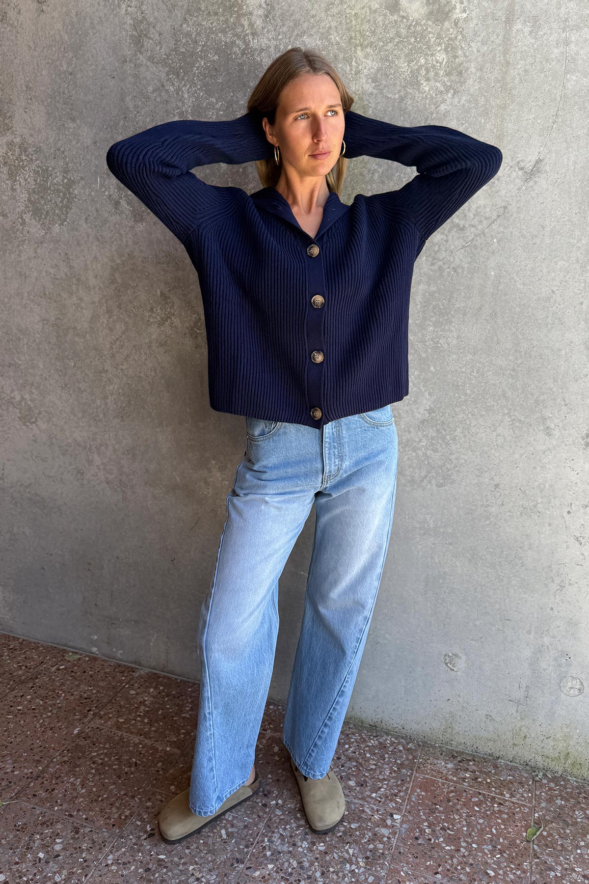 Rowie Saylor knit cardigan in anchor blue 2