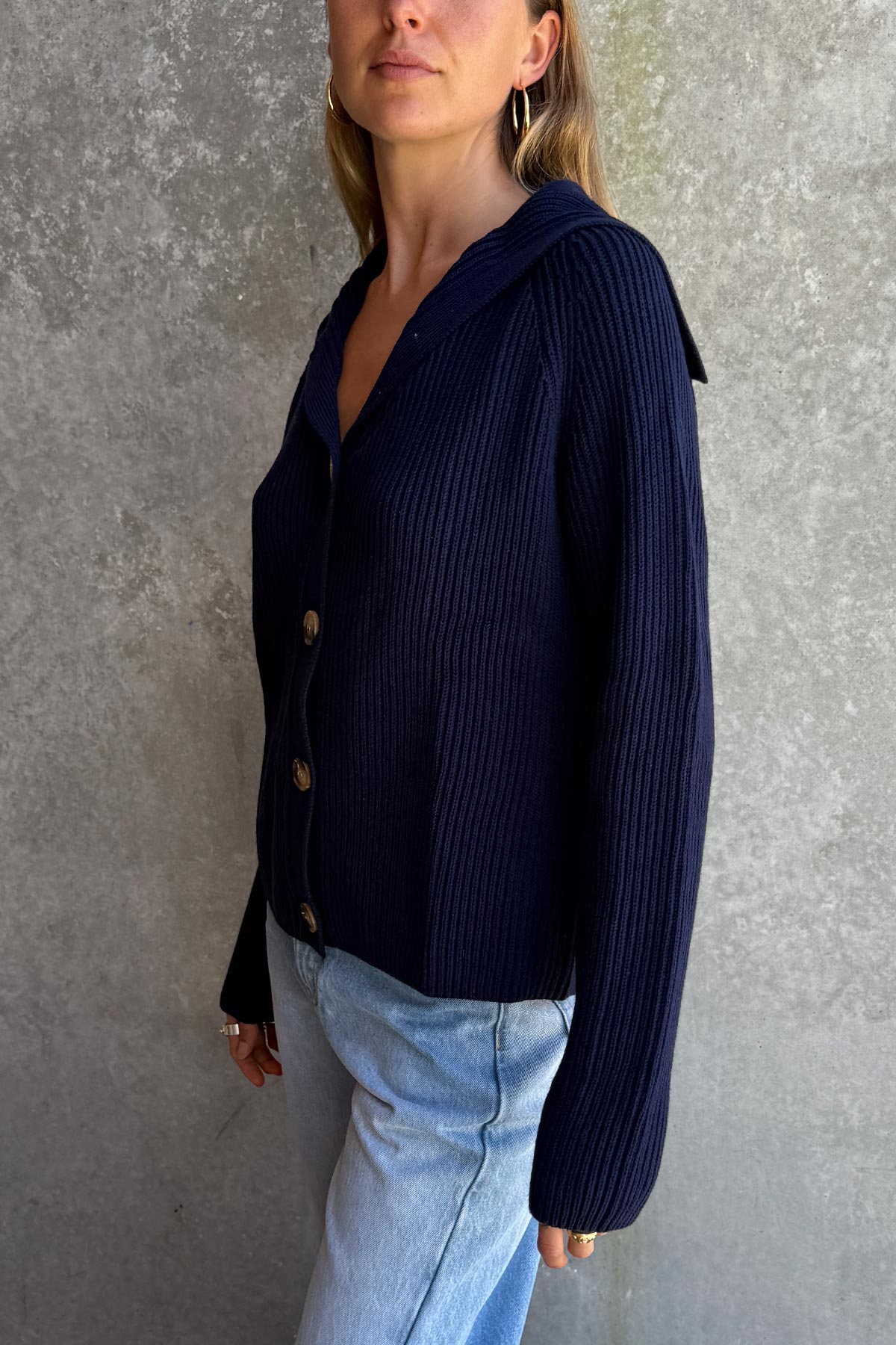 Rowie Saylor knit cardigan in anchor blue 4