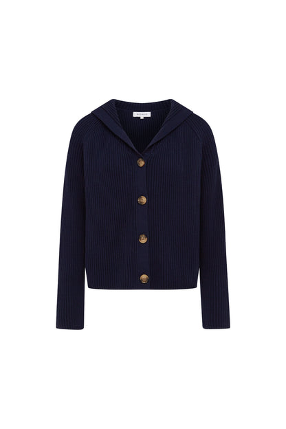 Rowie Saylor knit cardigan in anchor blue flat lay