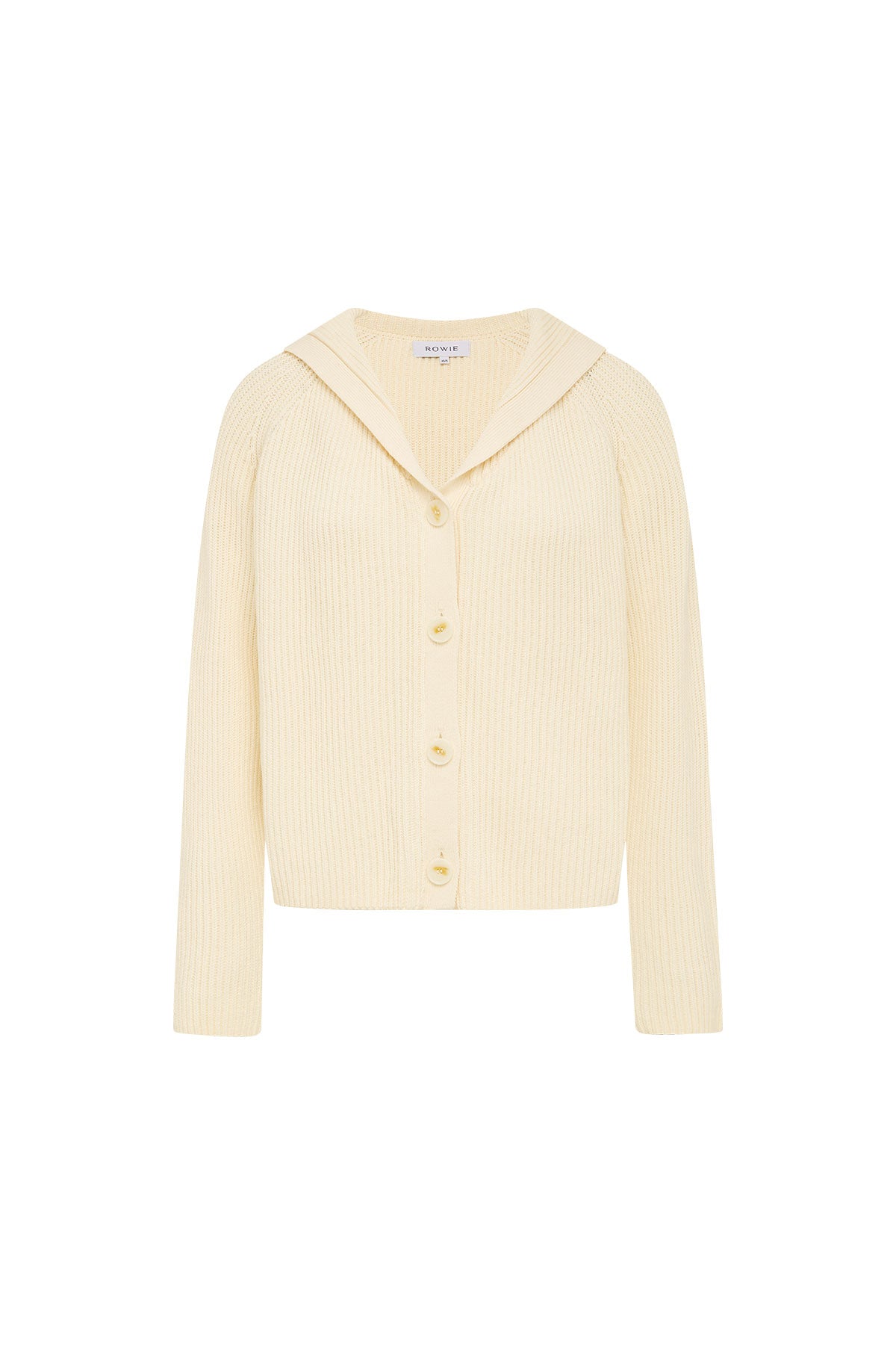Rowie Saylor knit cardigan in snow flat lay 