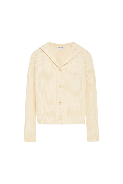 Rowie Saylor knit cardigan in snow flat lay 