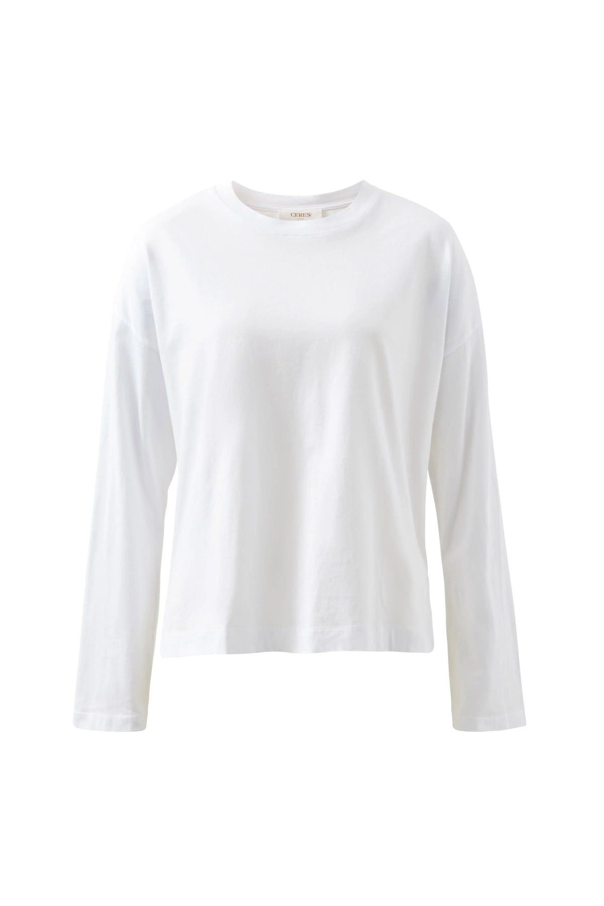 Ceres Life Scout slouchy long sleeve tee in white flat lay