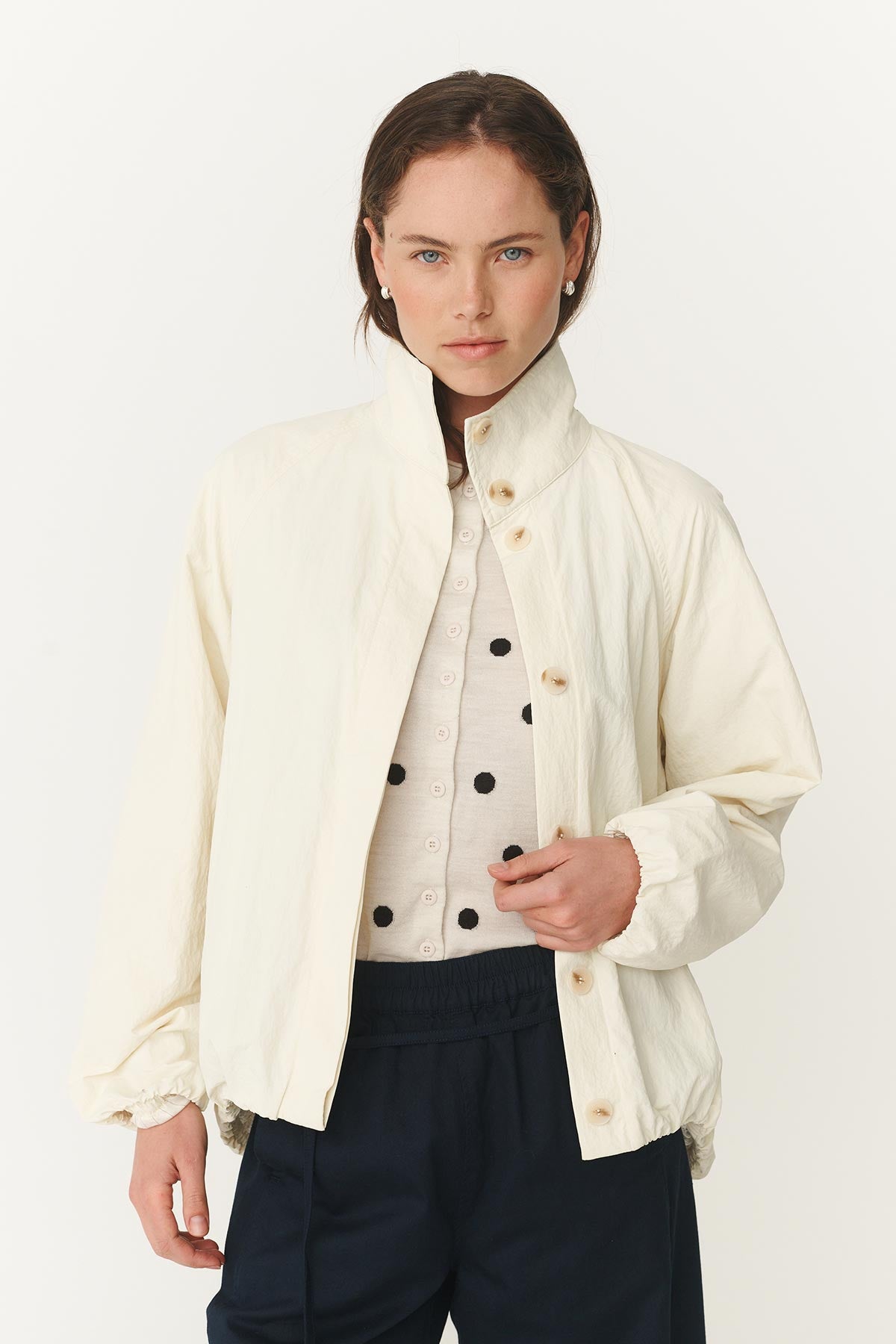 Rowie the Label – Soren Funnel Neck Bomber Jacket in Vanilla Creme
