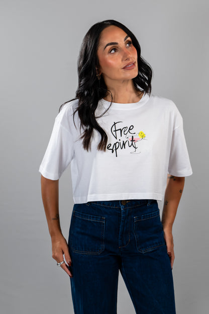 Nina Daisy women's white t-shirt crop free spirit image 2