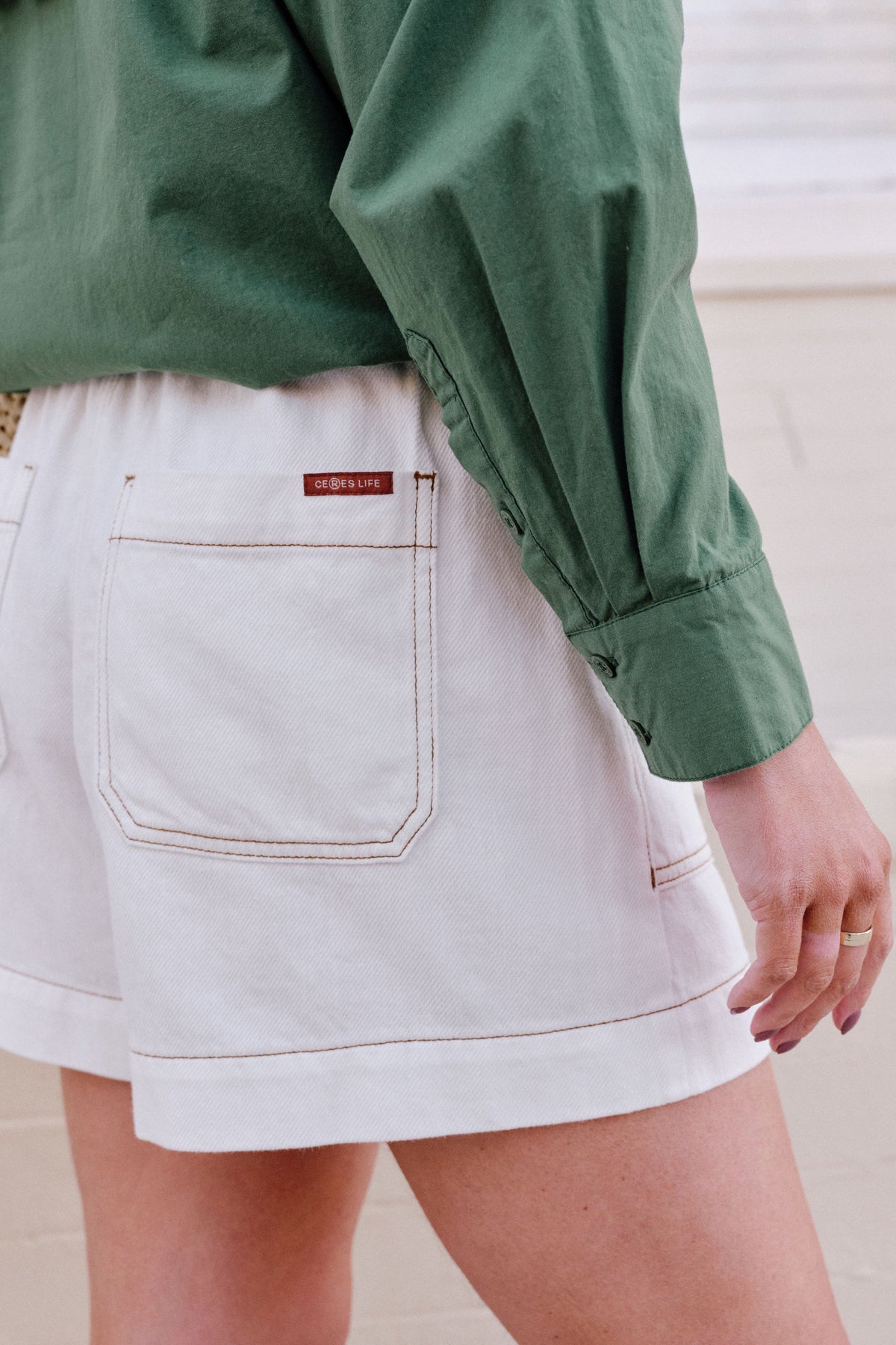 Ceres Life Weekender Shorts ecru back 