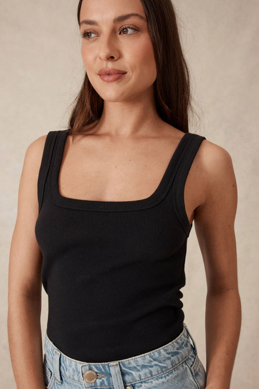 Zaeli Contour Rib Square Neck Tank – Black (last size)