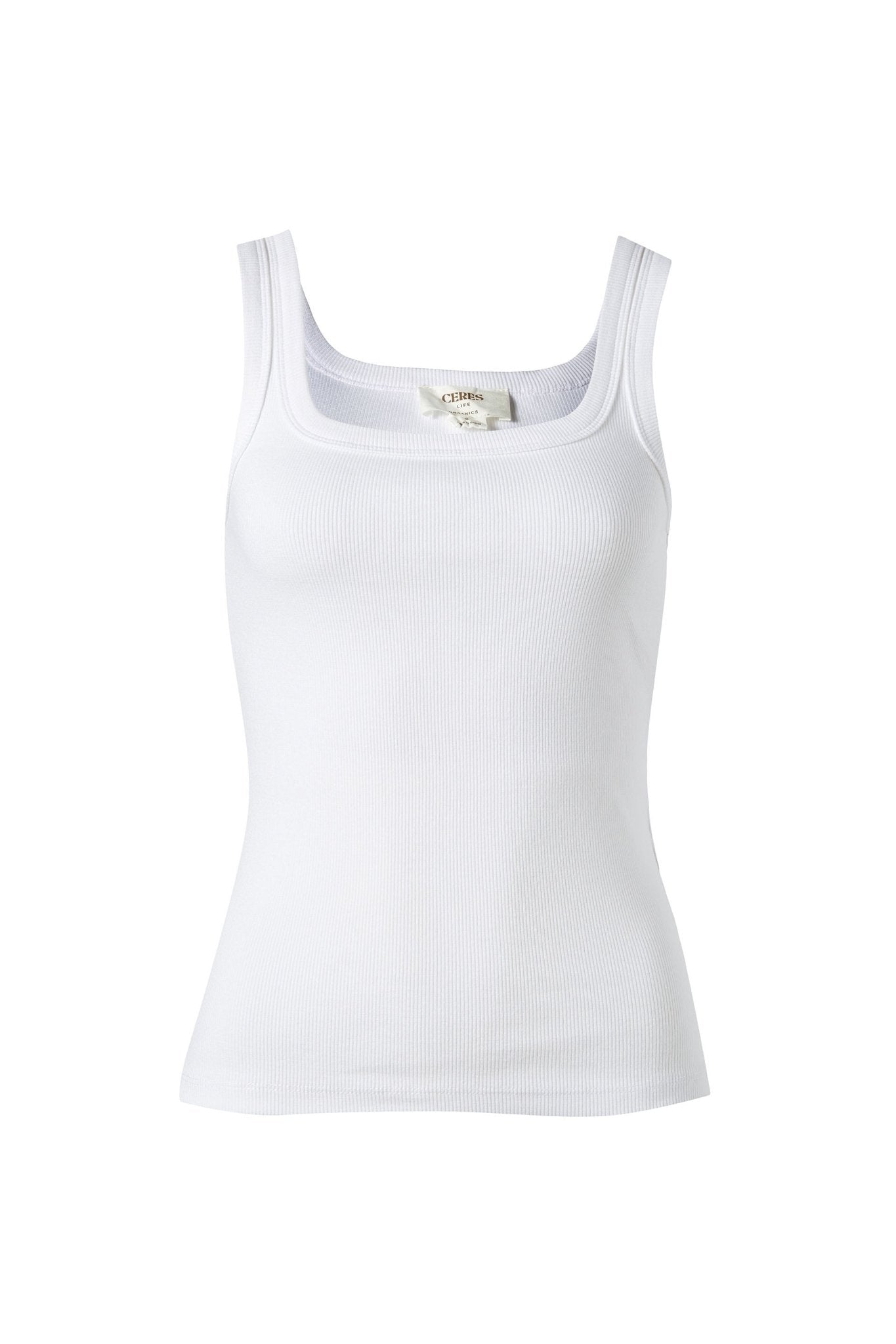 Zaeli Contour Rib Square Neck Tank – white